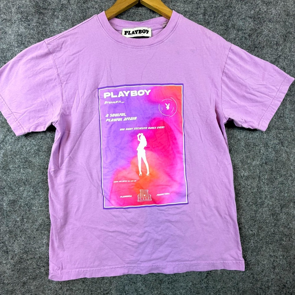 Playboy‎ By PacSun T-Shirt Mens Small Purple Soulful Playful Affair Dancing Girl
